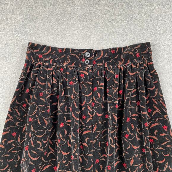 VTG Dark Floral Velvet Pleated Midi Skirt 12 Whimsigoth Cottagecore Witchy Retro - Picture 12 of 16